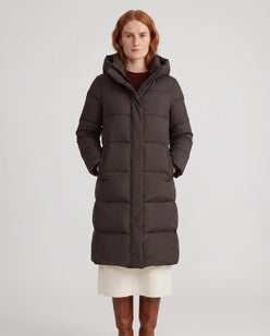 Long Water-Repellent Puffer Jacket with Hood Collar