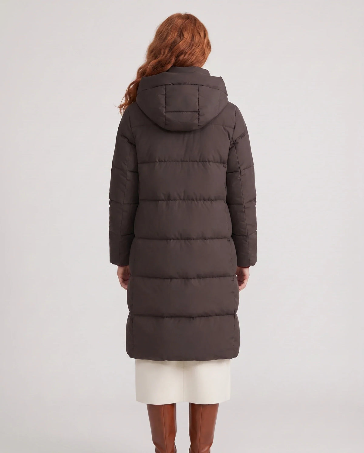 Long Water-Repellent Puffer Jacket with Hood Collar