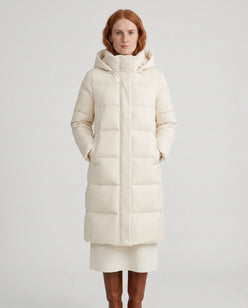 Long Water-Repellent Puffer Jacket with Hood Collar
