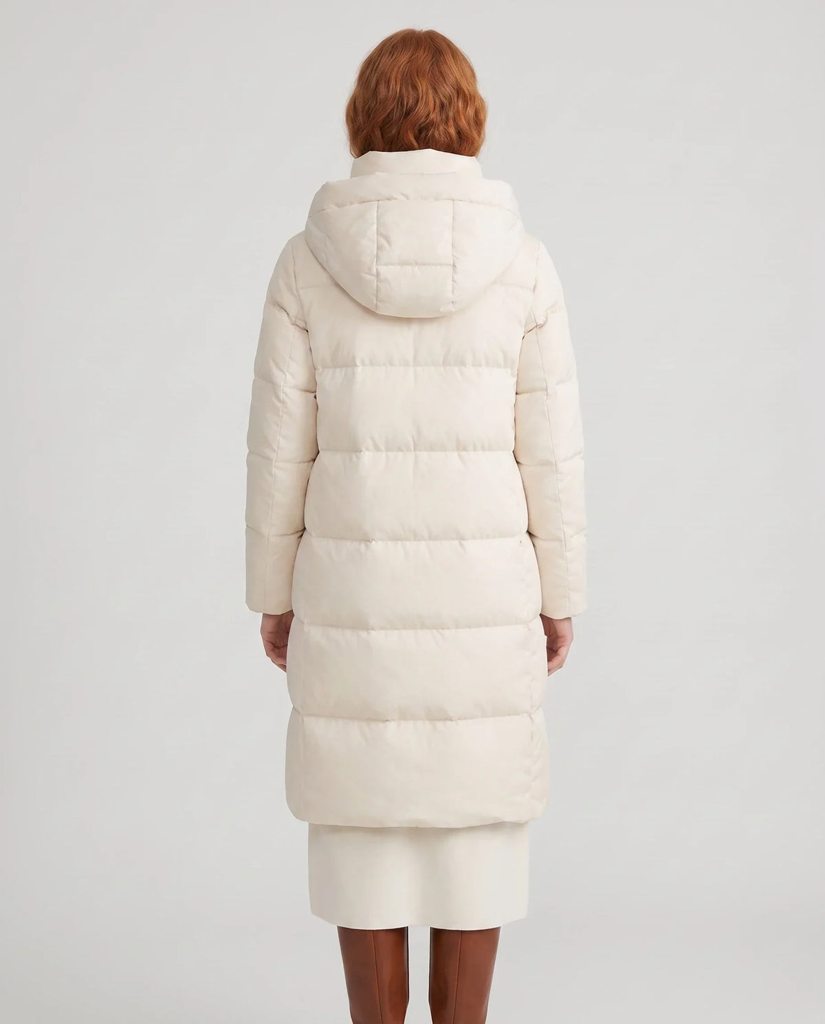 Long Water-Repellent Puffer Jacket with Hood Collar
