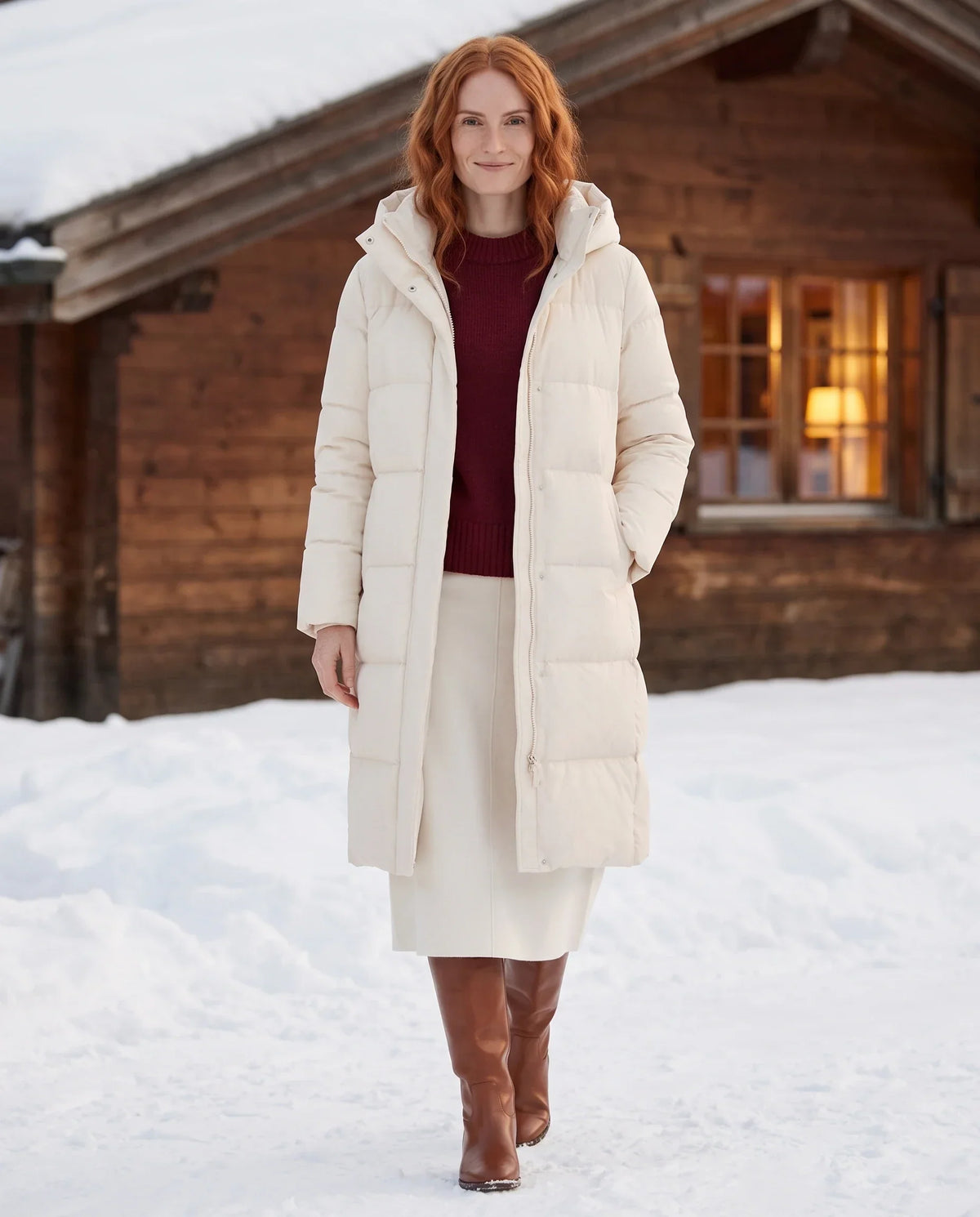 Long Water-Repellent Puffer Jacket with Hood Collar