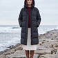 Long Water-Repellent Puffer Jacket with Hood Collar