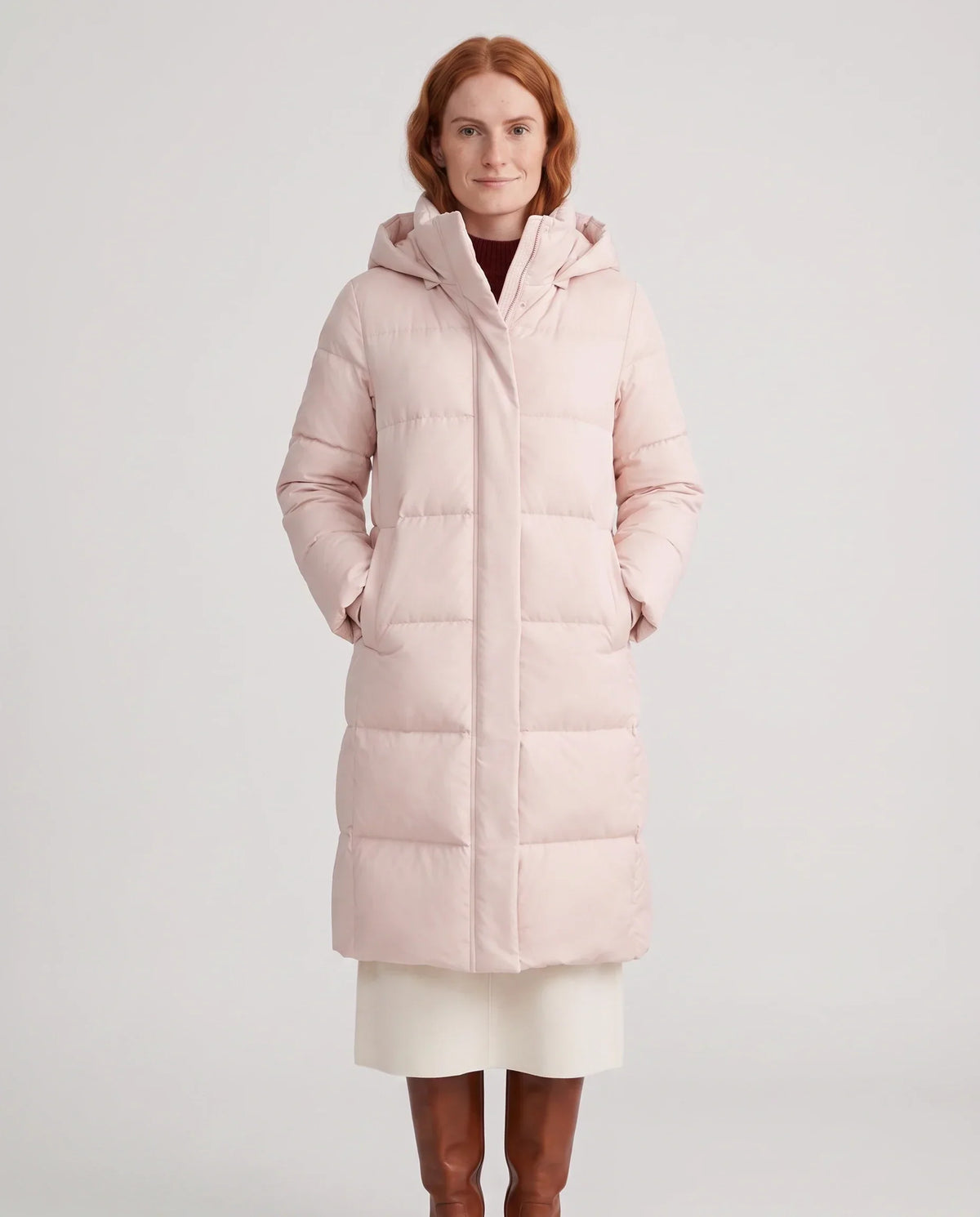 Long Water-Repellent Puffer Jacket with Hood Collar