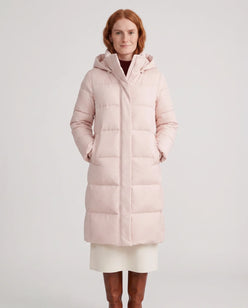 Long Water-Repellent Puffer Jacket with Hood Collar