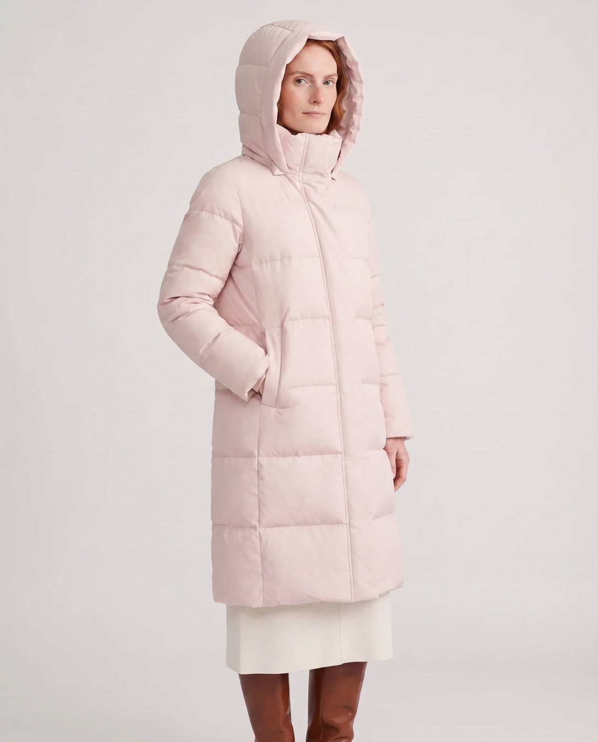 Long Water-Repellent Puffer Jacket with Hood Collar