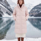 Long Water-Repellent Puffer Jacket with Hood Collar