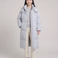 Long Puffer Jacket with Funnel Collar and Detachable Hood