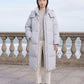 Long Puffer Jacket with Funnel Collar and Detachable Hood