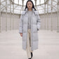 Long Puffer Jacket with Funnel Collar and Detachable Hood