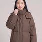 Long Puffer Jacket with Funnel Collar and Detachable Hood