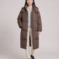 Long Puffer Jacket with Funnel Collar and Detachable Hood