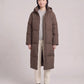 Long Puffer Jacket with Funnel Collar and Detachable Hood