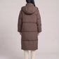 Long Puffer Jacket with Funnel Collar and Detachable Hood