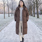 Long Puffer Jacket with Funnel Collar and Detachable Hood