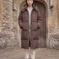 Long Puffer Jacket with Funnel Collar and Detachable Hood
