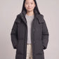 Long Puffer Jacket with Funnel Collar and Detachable Hood