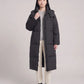 Long Puffer Jacket with Funnel Collar and Detachable Hood