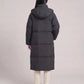 Long Puffer Jacket with Funnel Collar and Detachable Hood