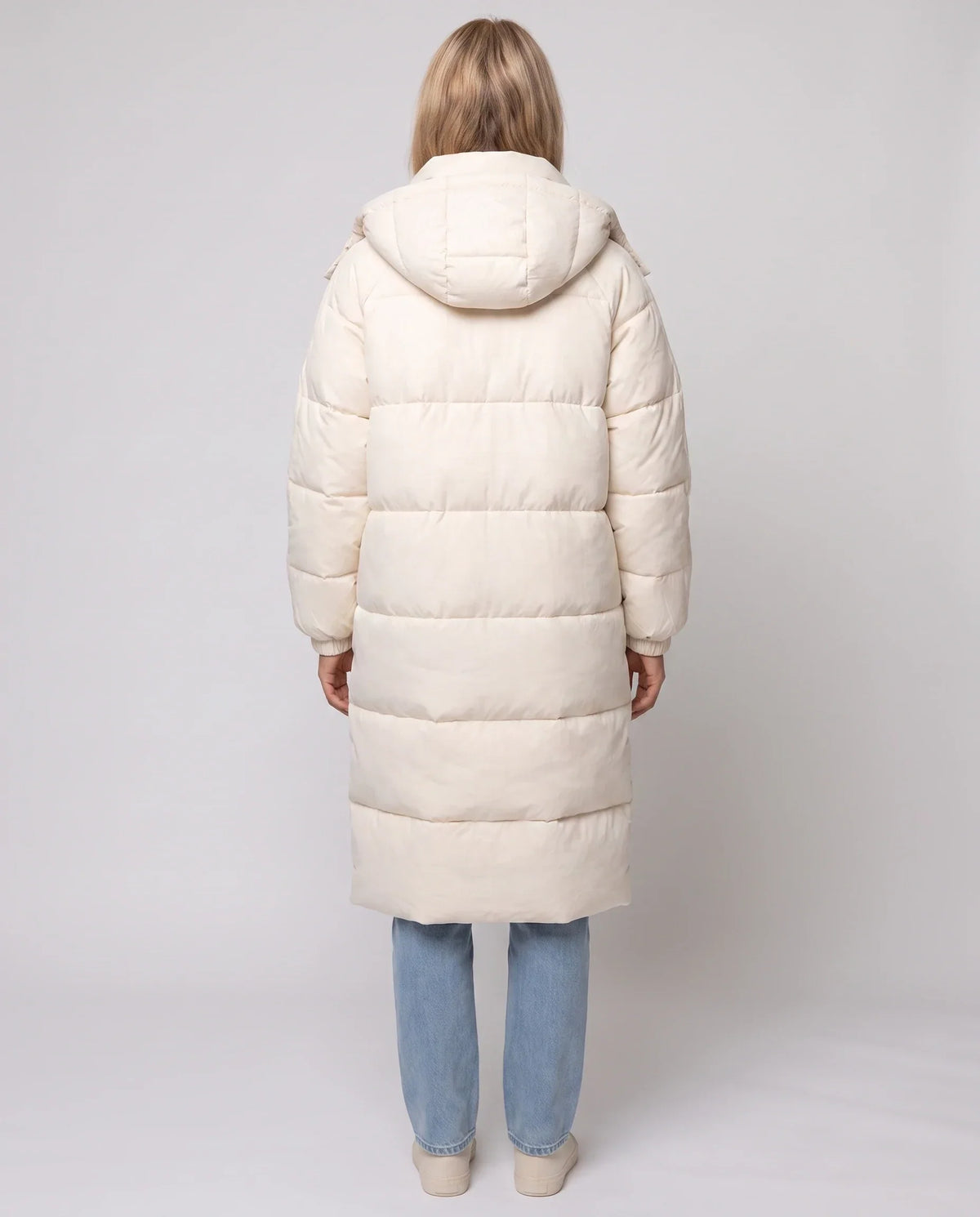 Long Water-Repellent Puffer Jacket with Patch Pockets