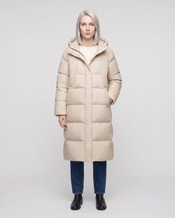 Long Flared Puffer Jacket with Water-Repellent Hood