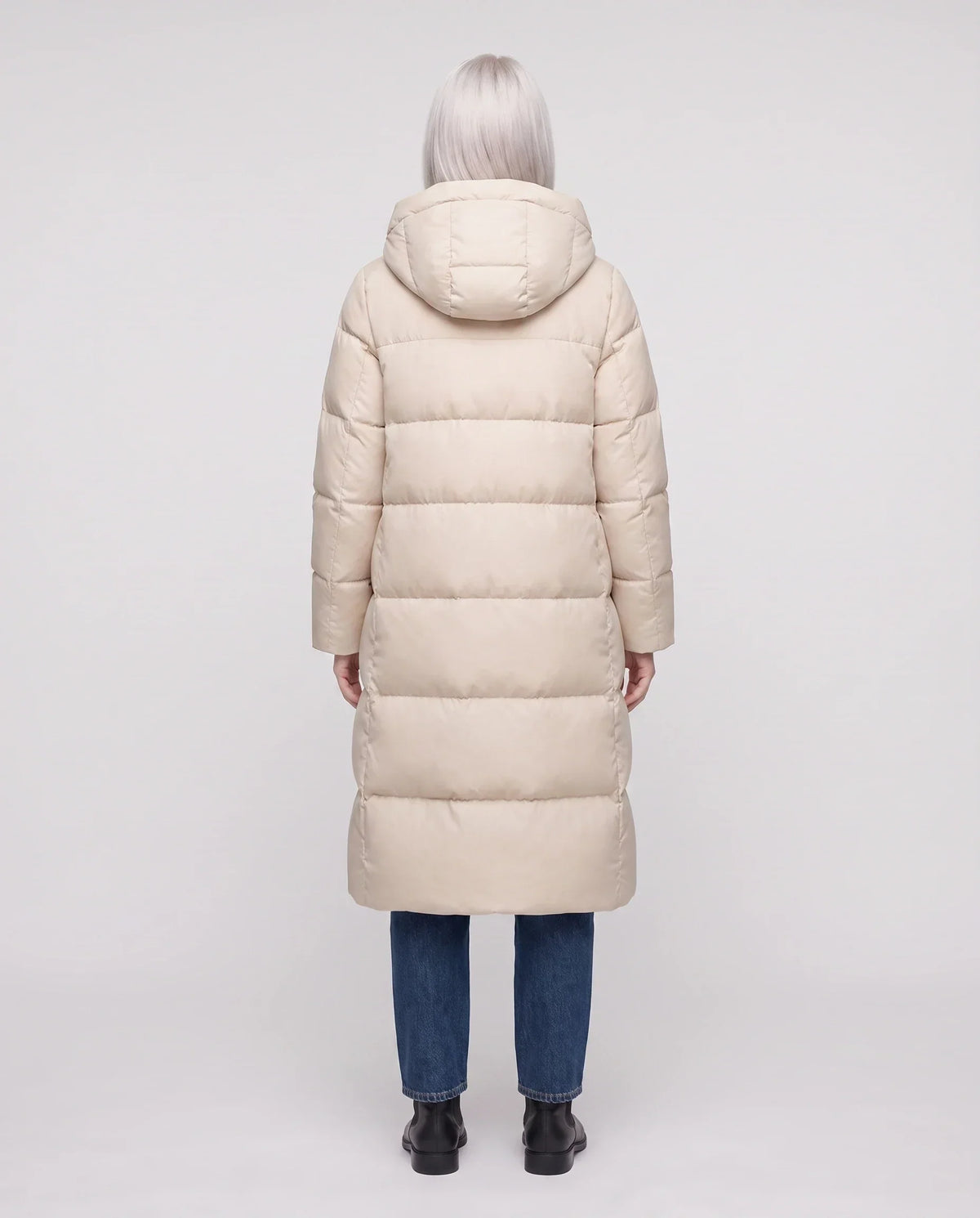 Long Flared Puffer Jacket with Water-Repellent Hood