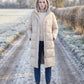 Long Flared Puffer Jacket with Water-Repellent Hood