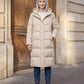 Long Flared Puffer Jacket with Water-Repellent Hood