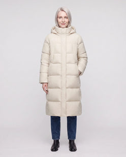 Long Flared Puffer Jacket with Water-Repellent Hood