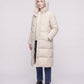 Long Flared Puffer Jacket with Water-Repellent Hood