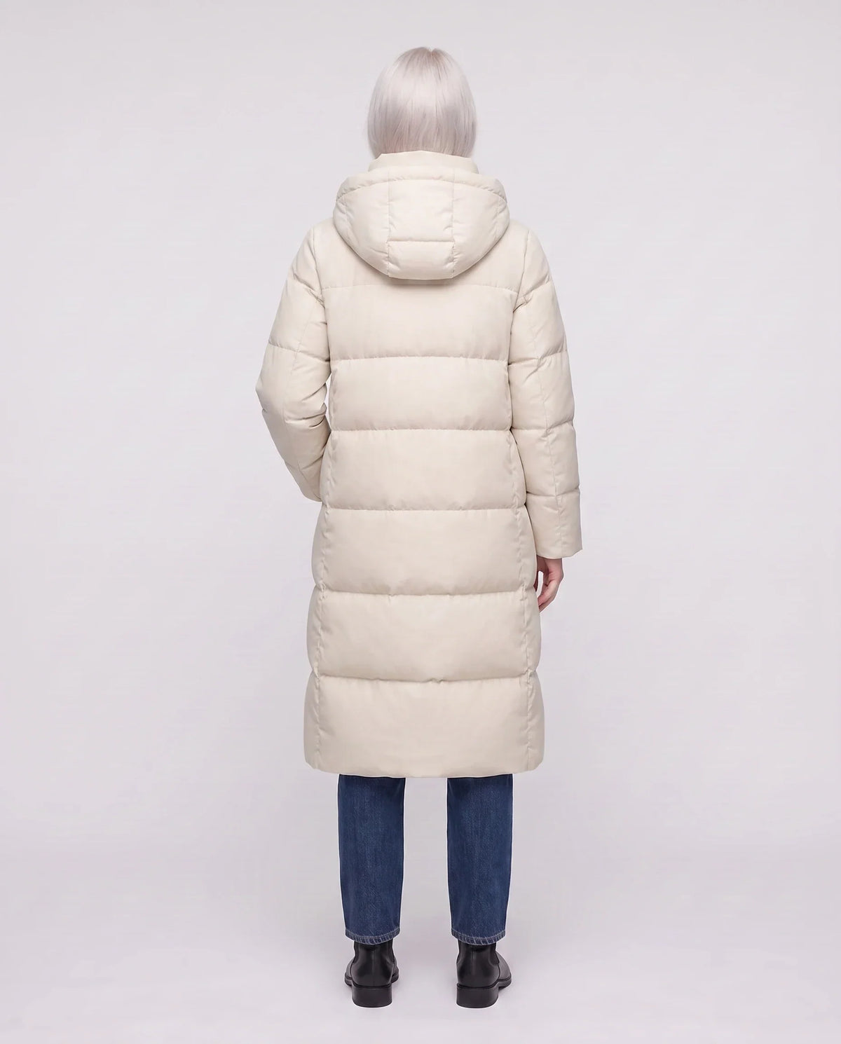 Long Flared Puffer Jacket with Water-Repellent Hood