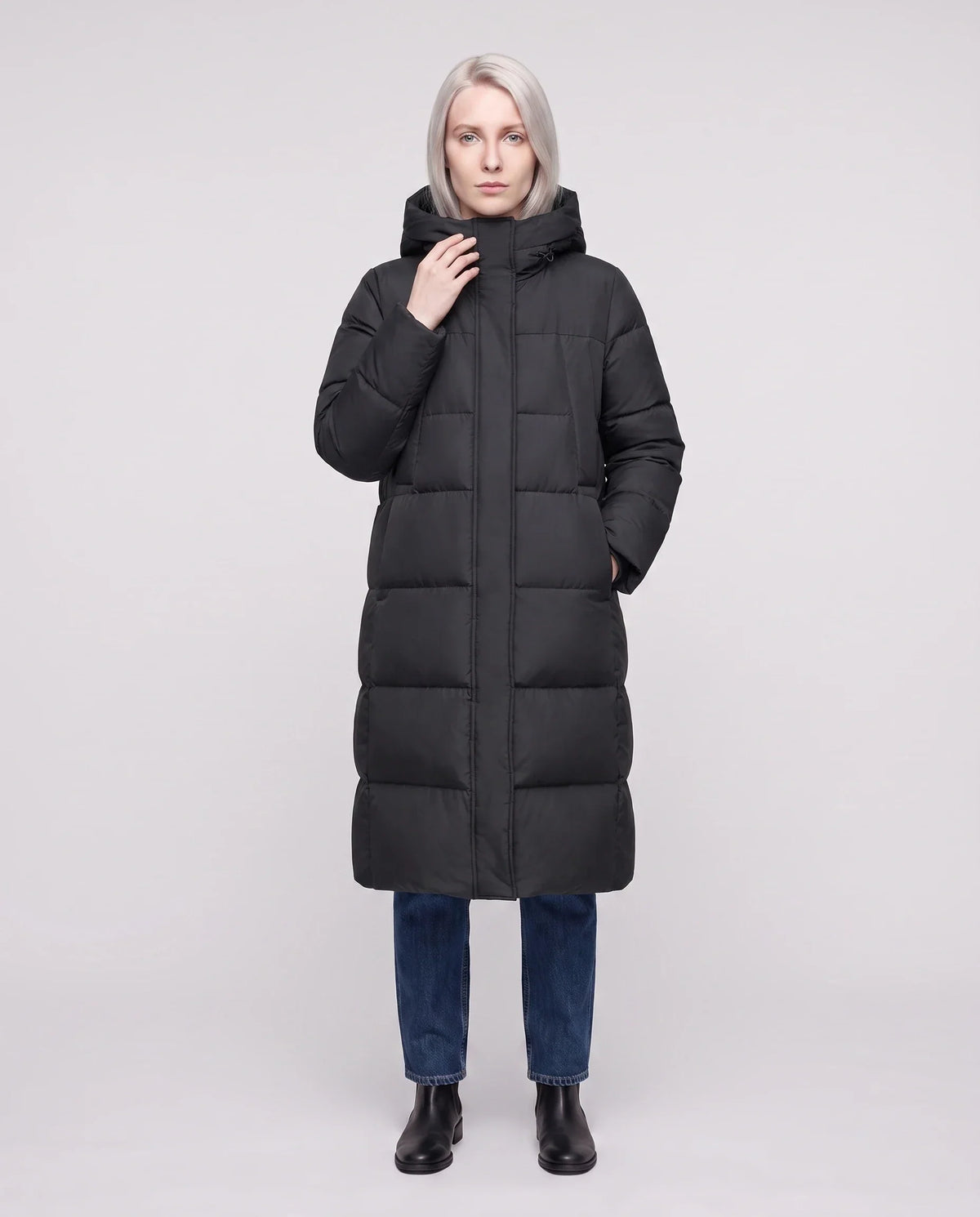 Long Flared Puffer Jacket with Water-Repellent Hood
