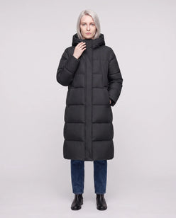 Long Flared Puffer Jacket with Water-Repellent Hood