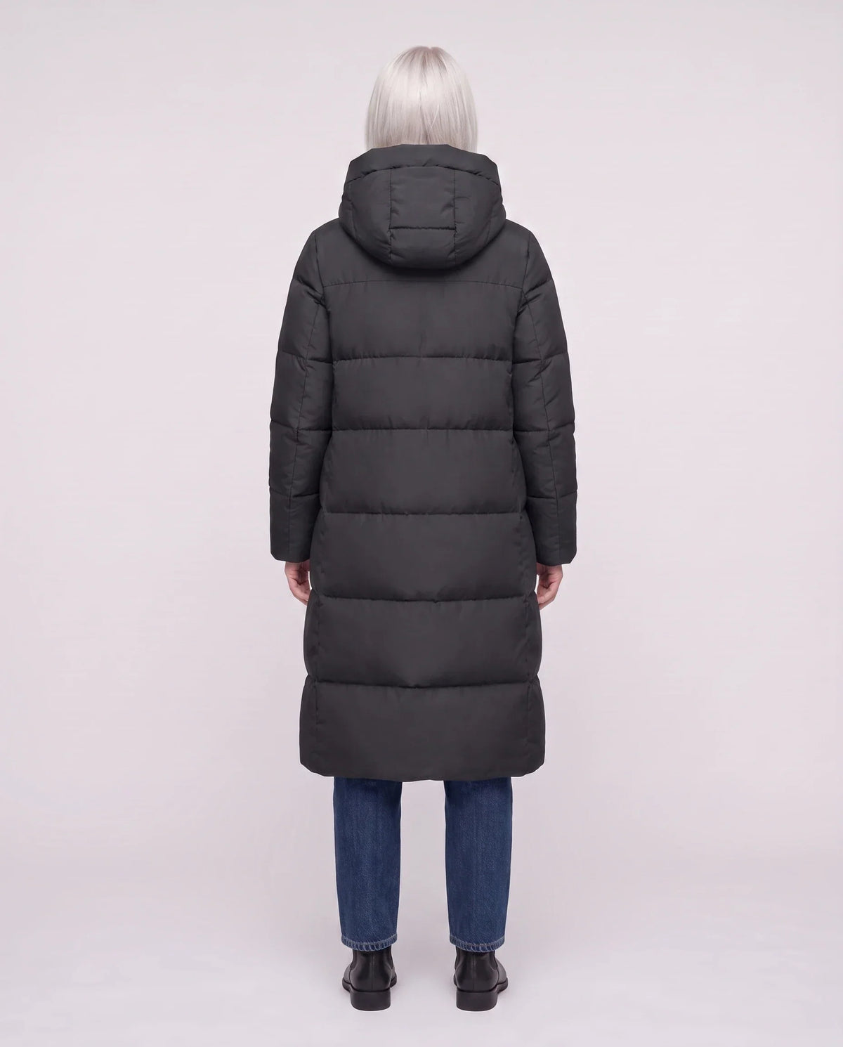 Long Flared Puffer Jacket with Water-Repellent Hood