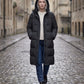 Long Flared Puffer Jacket with Water-Repellent Hood