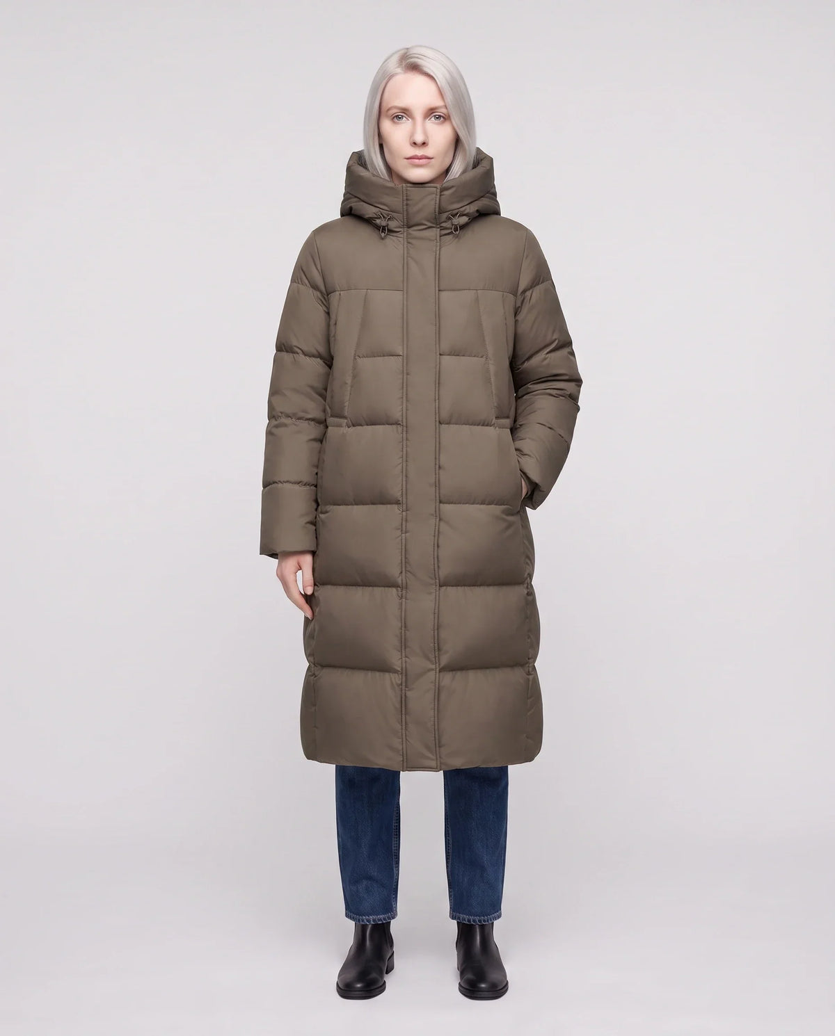 Long Flared Puffer Jacket with Water-Repellent Hood