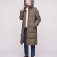 Long Flared Puffer Jacket with Water-Repellent Hood