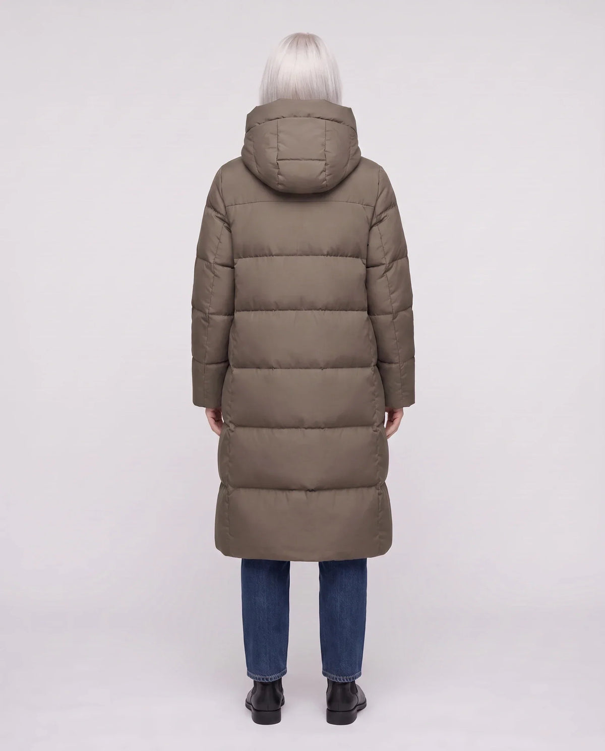 Long Flared Puffer Jacket with Water-Repellent Hood