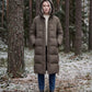 Long Flared Puffer Jacket with Water-Repellent Hood