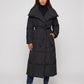 Extra-Long Belted Puffer Jacket with Quilted Shawl Collar