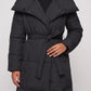 Extra-Long Belted Puffer Jacket with Quilted Shawl Collar