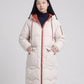 Long Oversized Hooded Puffer Jacket with Chevron Quilting
