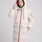 Long Oversized Hooded Puffer Jacket with Chevron Quilting
