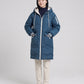 Long Oversized Hooded Puffer Jacket with Chevron Quilting