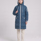 Long Oversized Hooded Puffer Jacket with Chevron Quilting