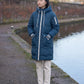 Long Oversized Hooded Puffer Jacket with Chevron Quilting