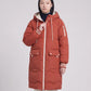 Long Oversized Hooded Puffer Jacket with Chevron Quilting