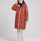 Long Oversized Hooded Puffer Jacket with Chevron Quilting