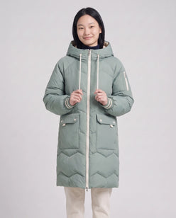 Long Oversized Hooded Puffer Jacket with Chevron Quilting
