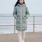 Long Oversized Hooded Puffer Jacket with Chevron Quilting