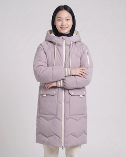 Long Oversized Hooded Puffer Jacket with Chevron Quilting